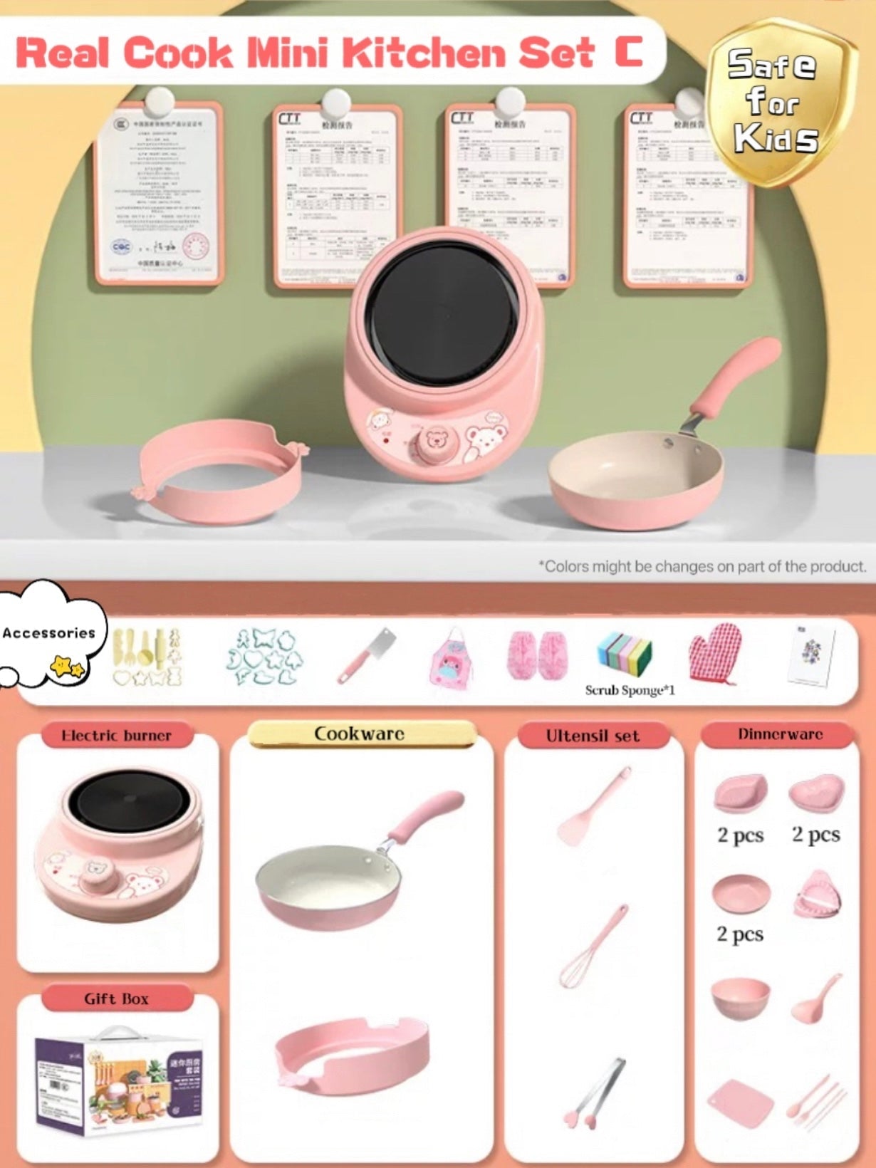 【Pink】Real Cook Mini Kitchen Set