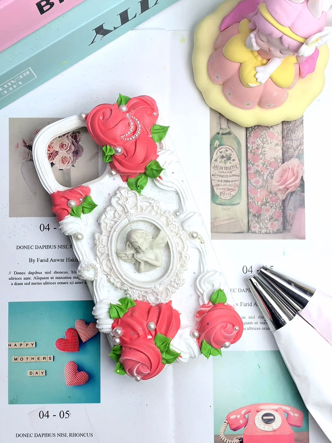 Baroque Angel Rose GardenHandmade Decoden Phone Case｜All Models Available