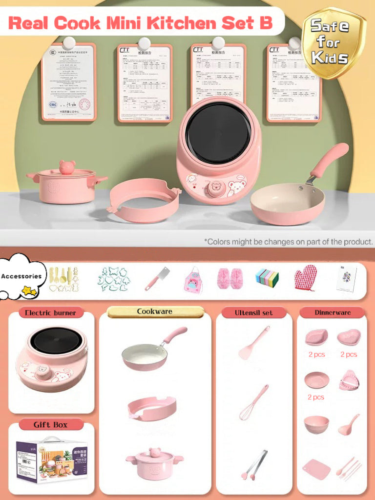 【Pink】Real Cook Mini Kitchen Set