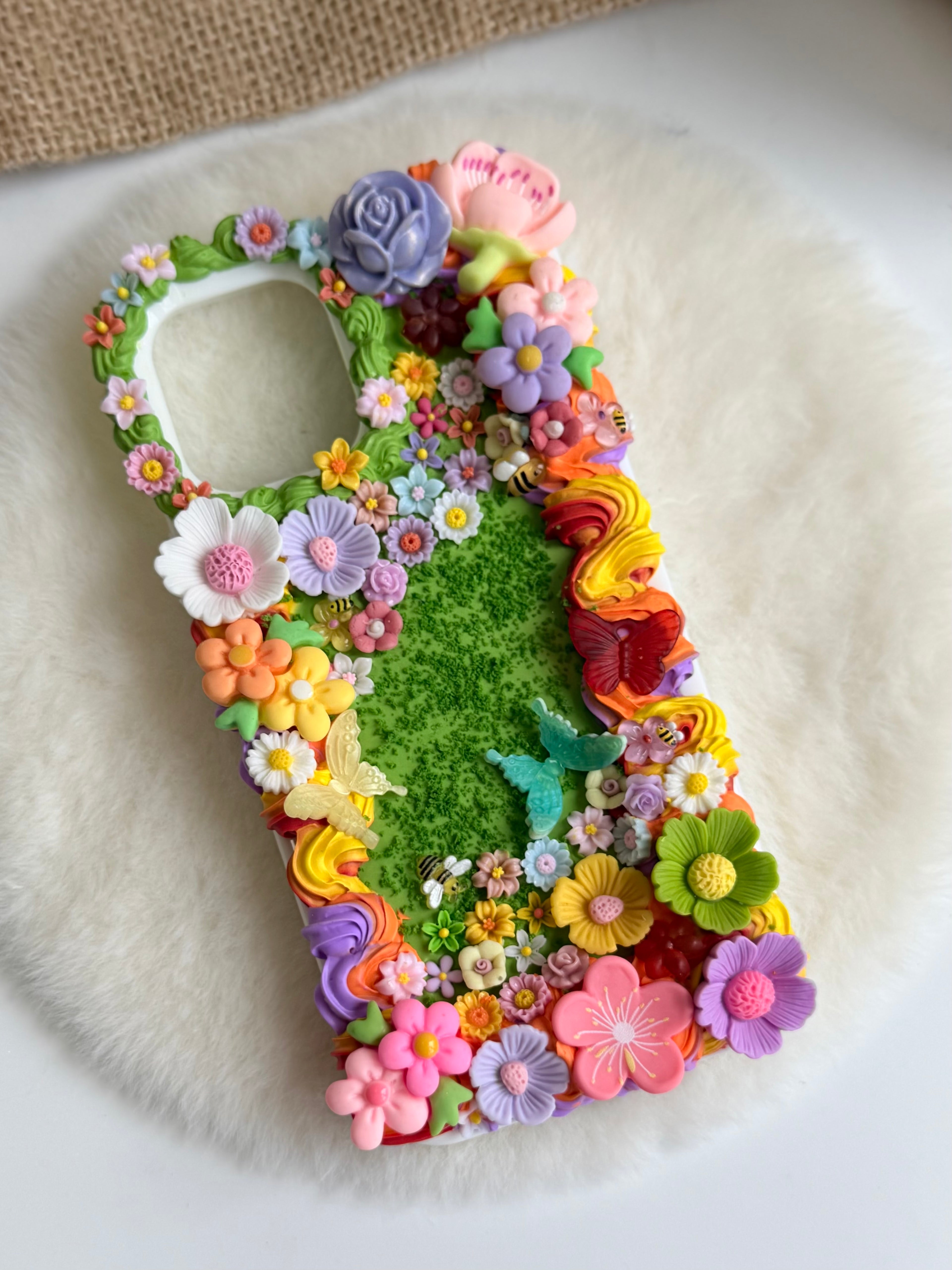 Rainbow Flowers Garden Handmade Decoden Phone Case｜All Models Available