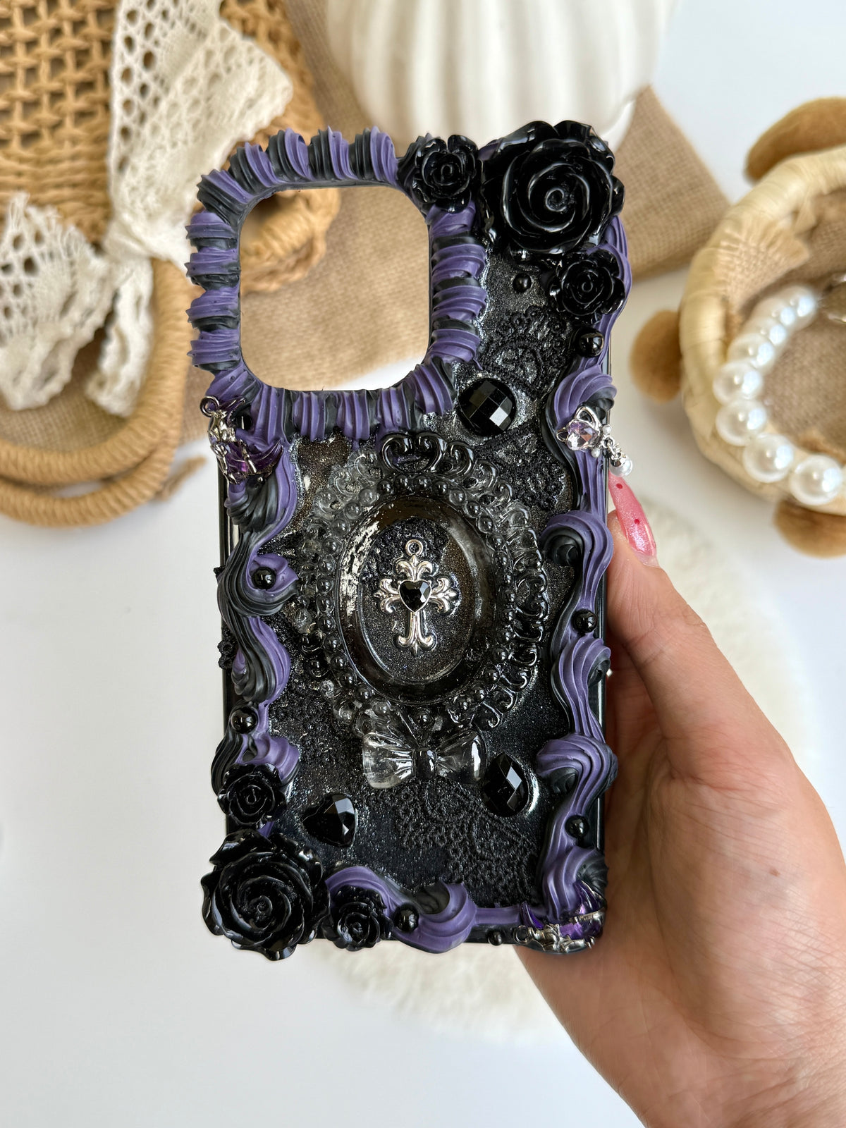 Gothic Purple Handmade Decoden Phone Case｜All Models Available