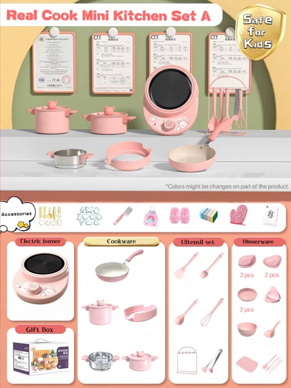 【Pink】Real Cook Mini Kitchen Set