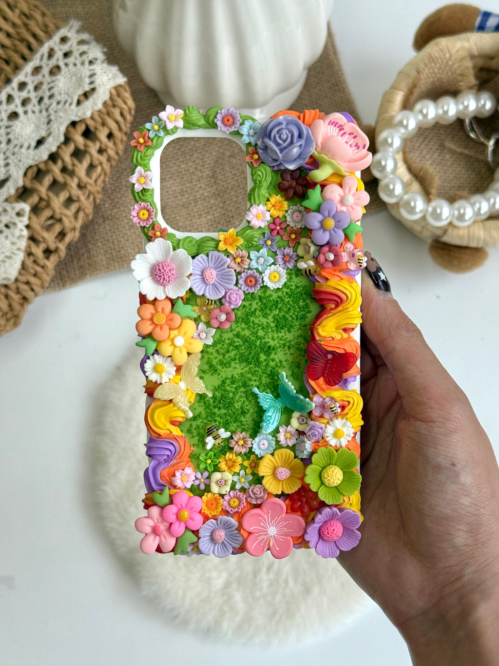 Rainbow Flowers Garden Handmade Decoden Phone Case｜All Models Available
